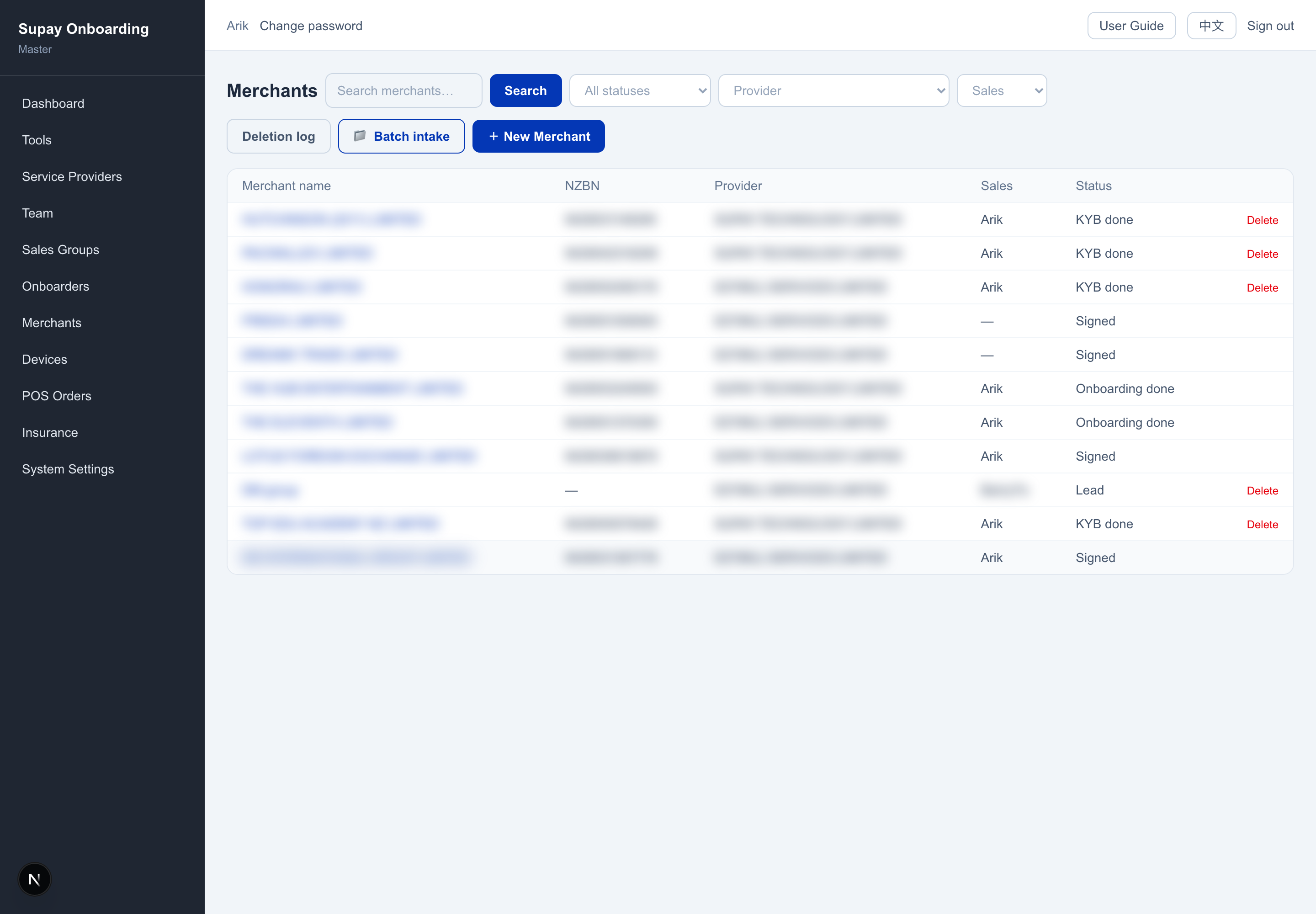 Merchant list