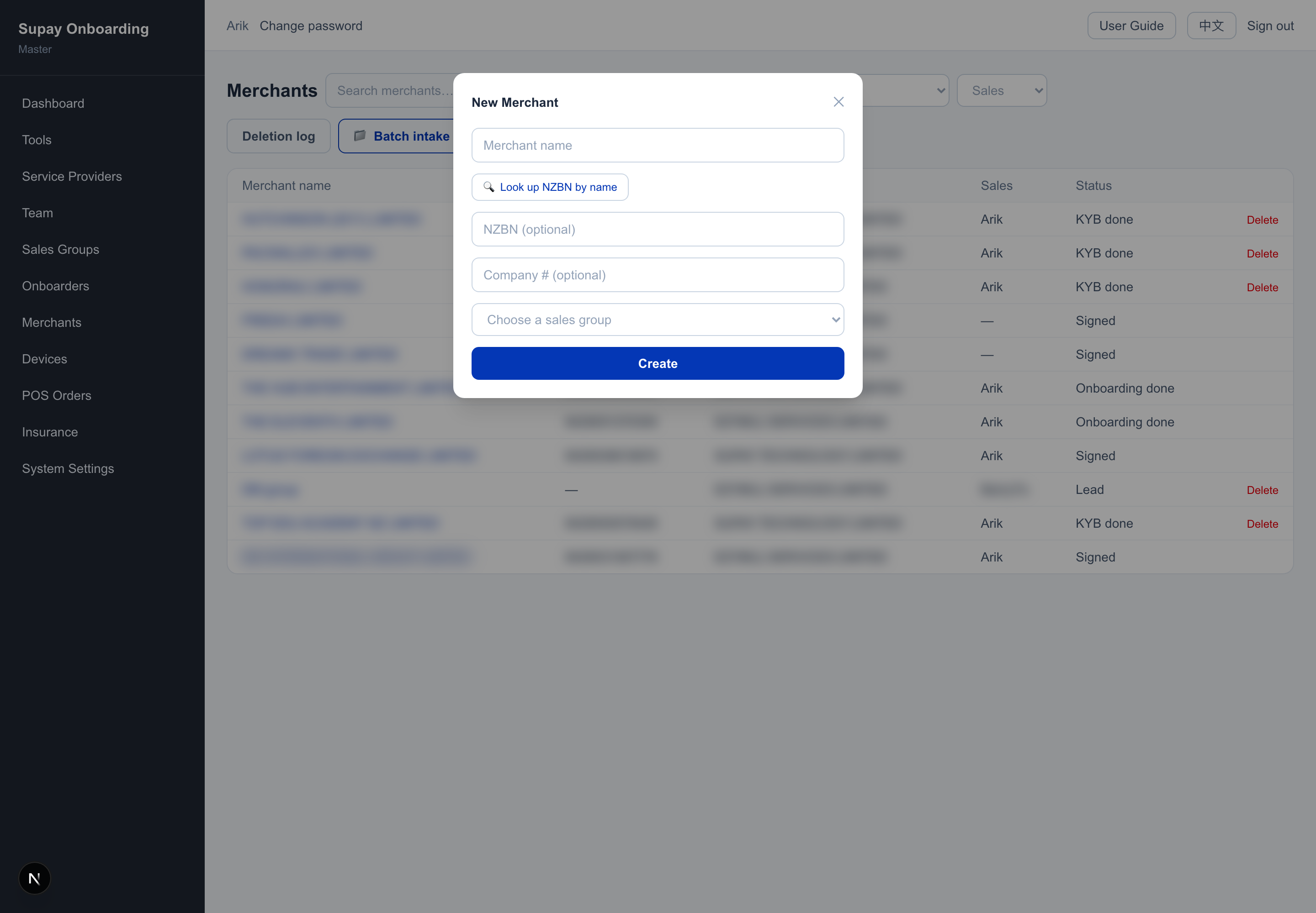 New merchant dialog