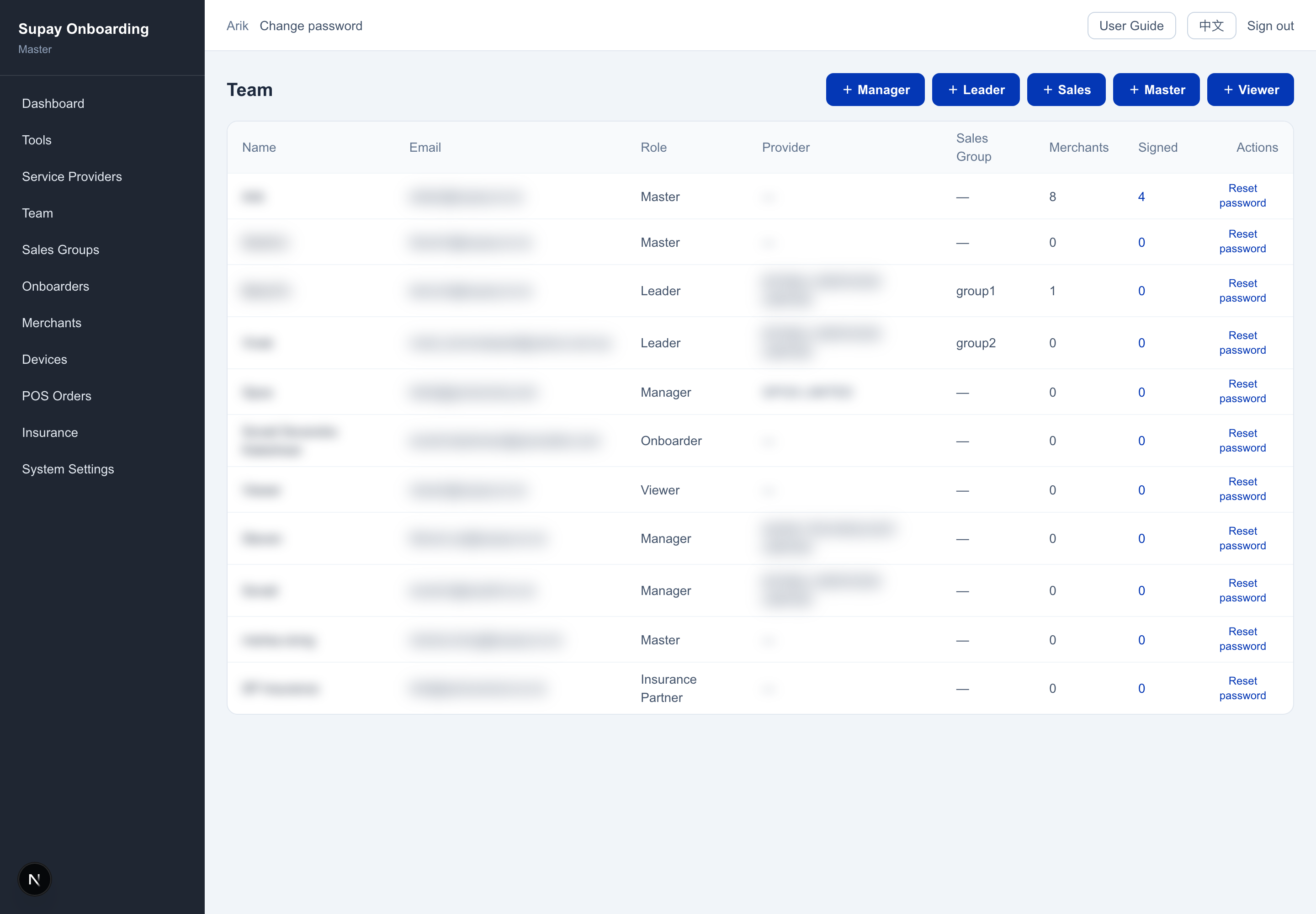Team list