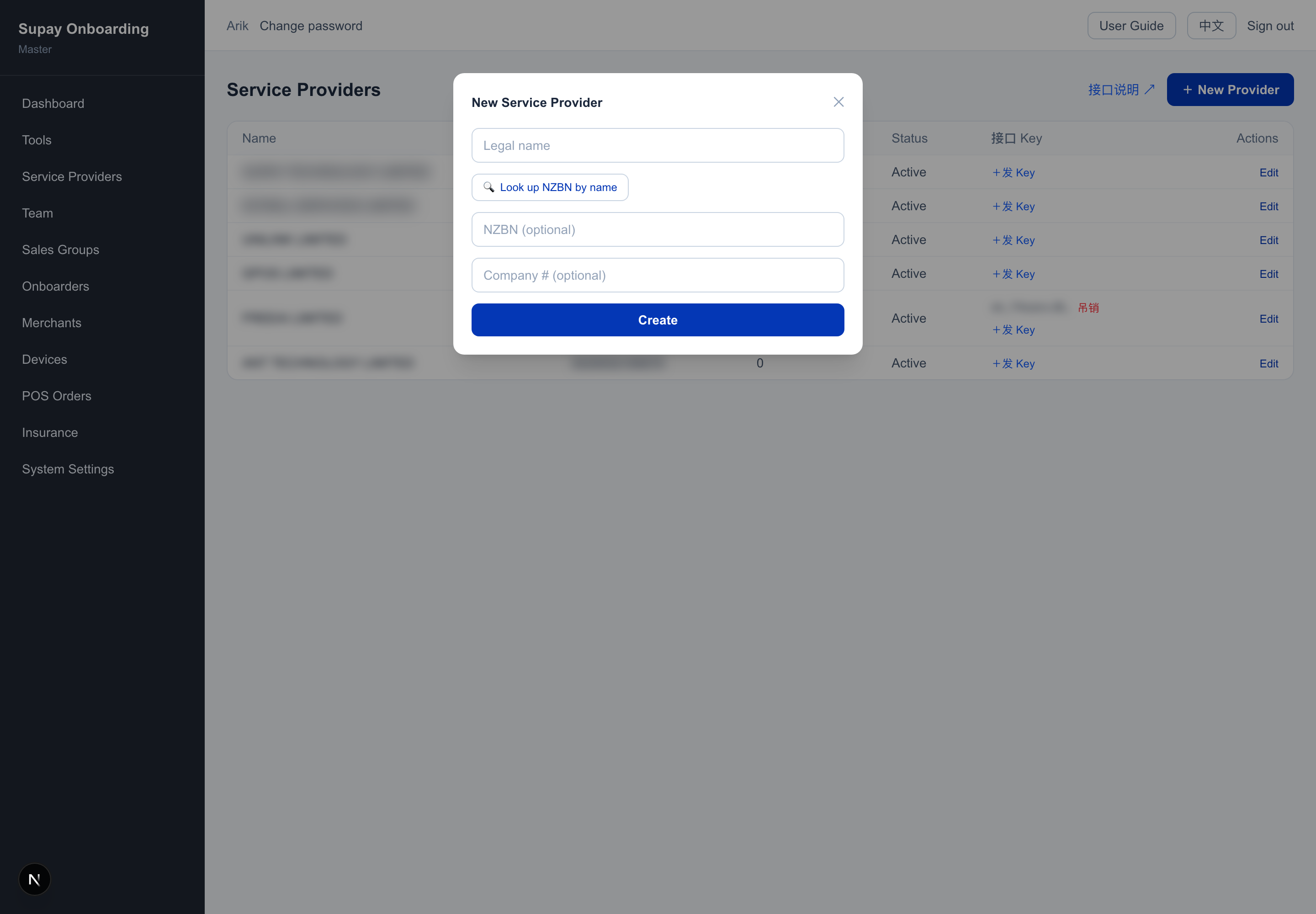 New provider dialog