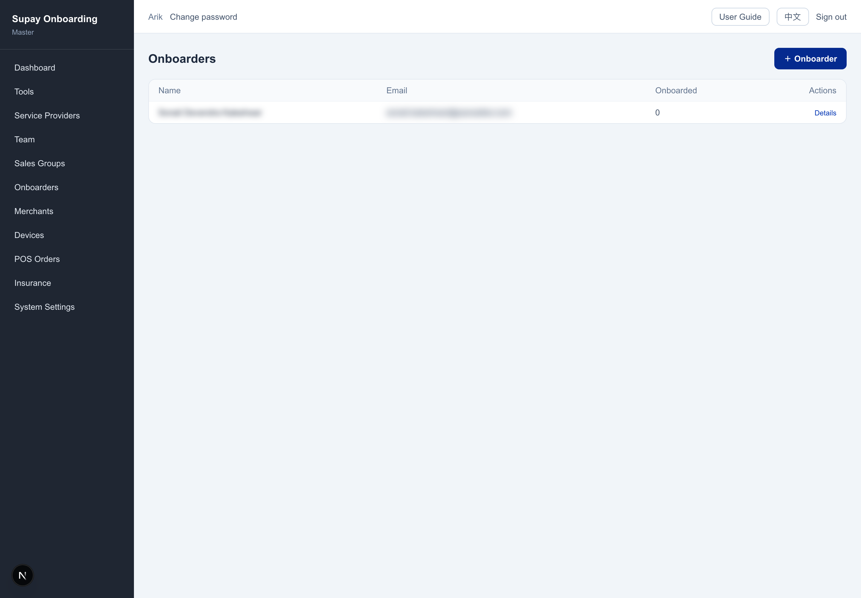 Onboarders page
