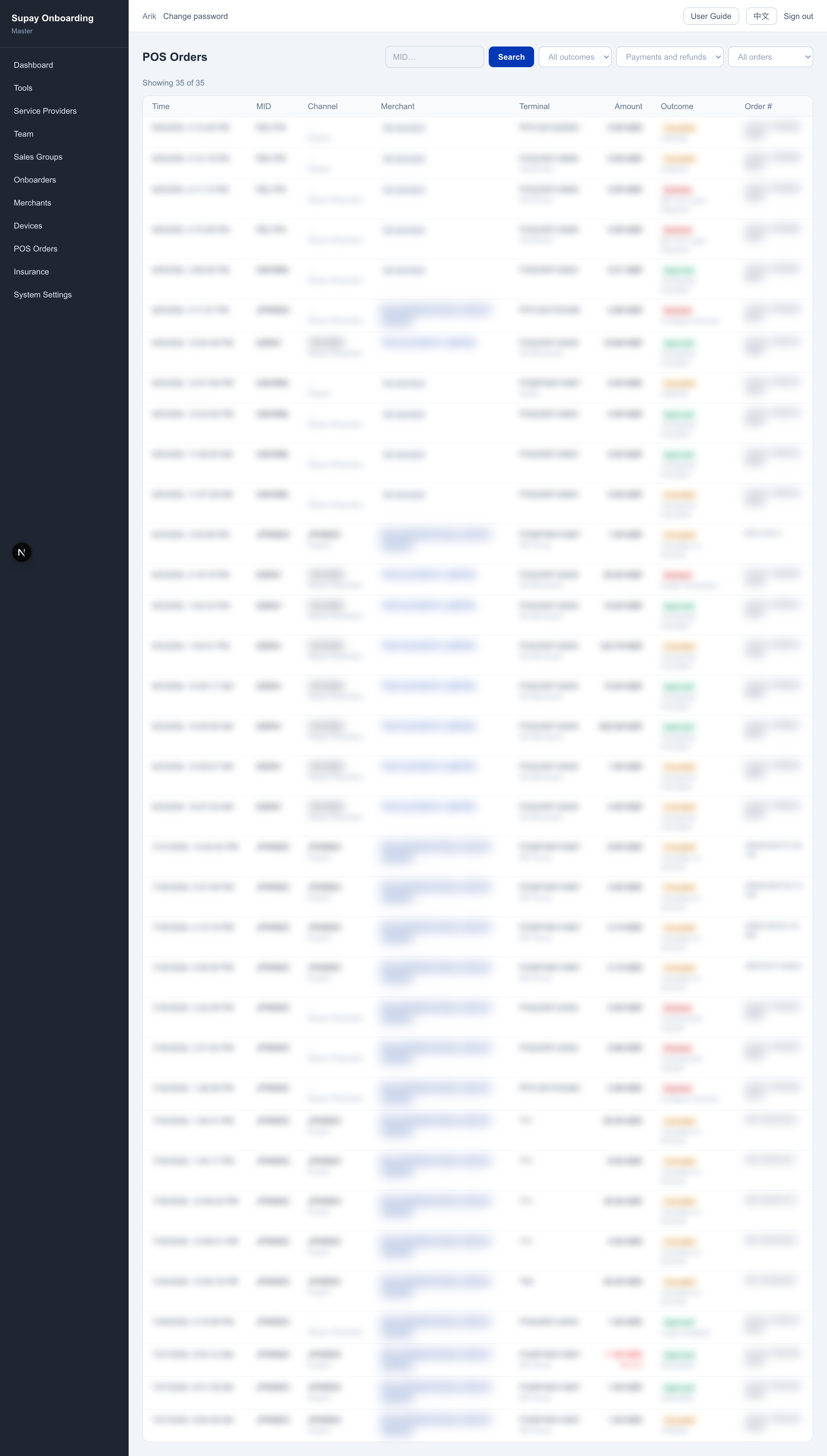 POS orders page